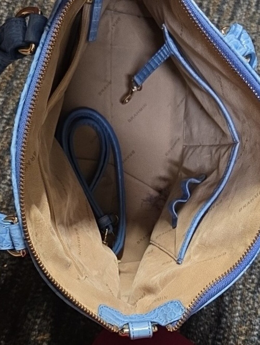 Brahmin Light Blue Croc-Embossed Top-Handle Satchel - Picture 4 of 5